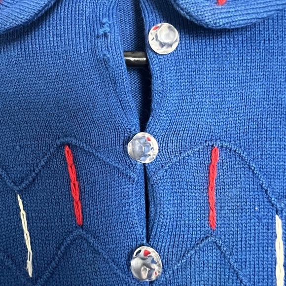 Scandinavian Style Girls Royal Blue Embroidered Pom Pom Tie Long Sleeve Dress - Picture 5 of 9